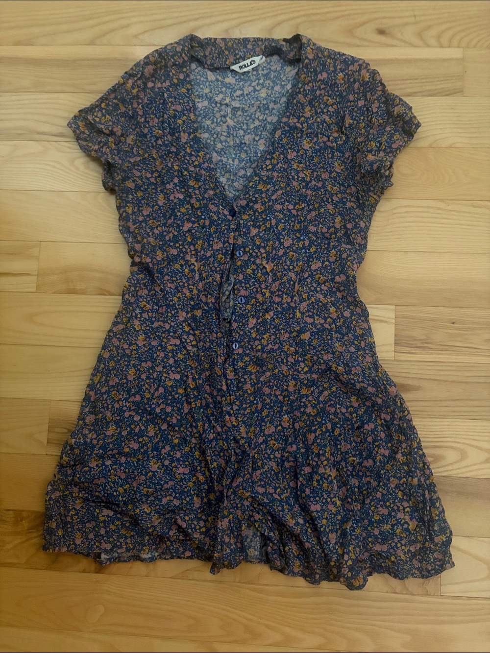 Rolla’s Navy and Pink Floral Button-Down Mini Dress sz M